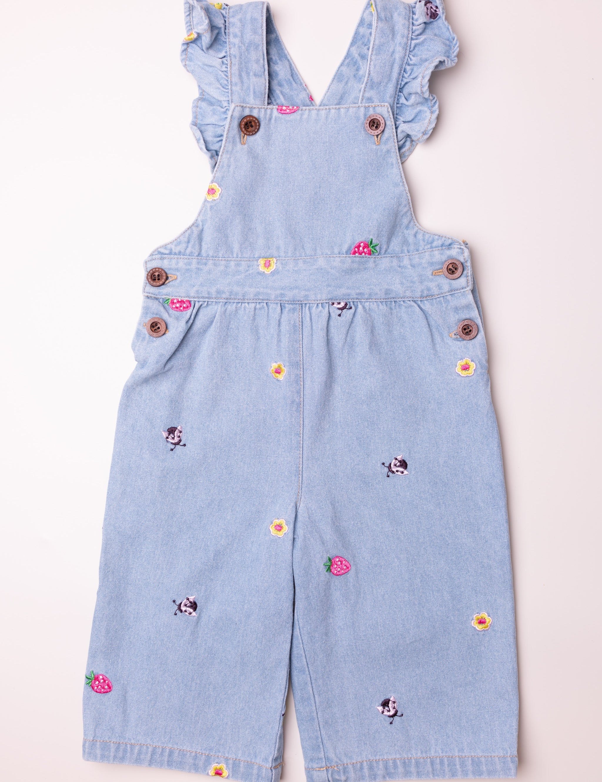 All-over embroidered denim overall