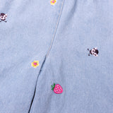 All-over embroidered denim overall