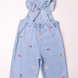 All-over embroidered denim overall